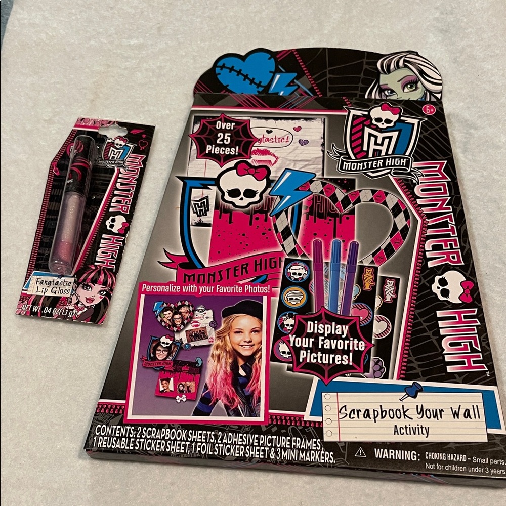 Monster High Scrapbook Wall Activity Kit & M/H Fangtastic Lipgloss.. RARE..NEW